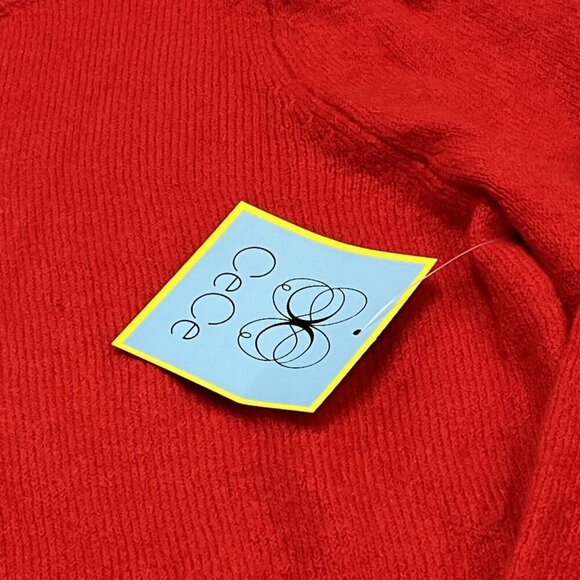 CeCe Womens Sweater Womens M Red Mock Neck Pearl Trim Puff Sleeve Christmas Soft - Picture 3 of 8